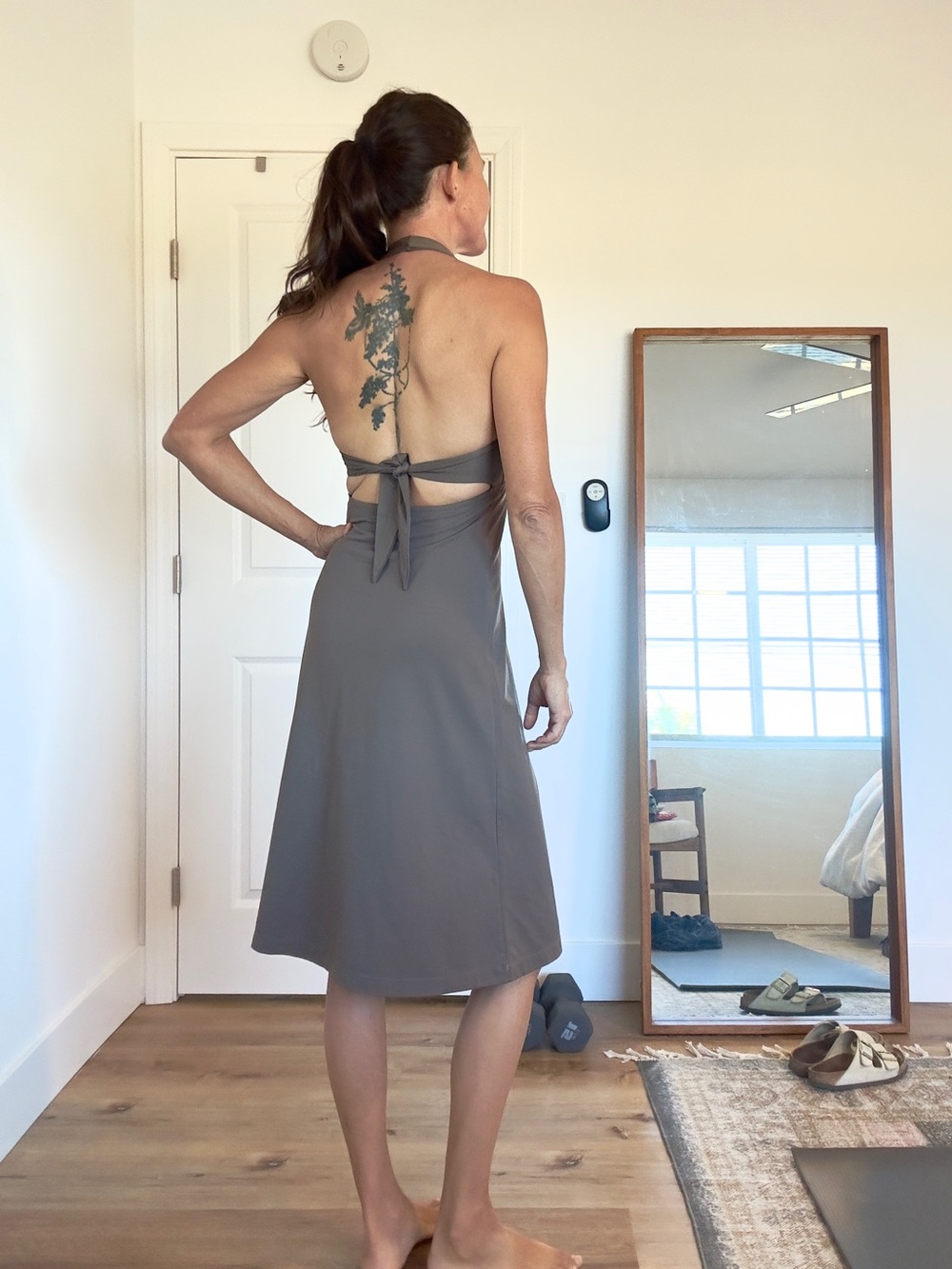 Patagonia Women’s Morning Glory Halter Open-back-tie Midi Travel Dress in Taupe